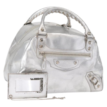 BALENCIAGA Grease Hand Bag Leather Silver 203249 Auth bs30812