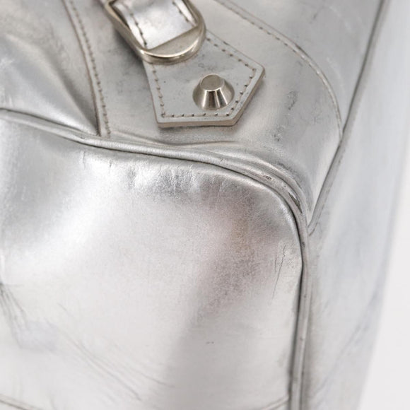 BALENCIAGA Grease Hand Bag Leather Silver 203249 Auth bs30812
