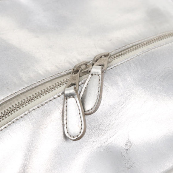 BALENCIAGA Grease Hand Bag Leather Silver 203249 Auth bs30812