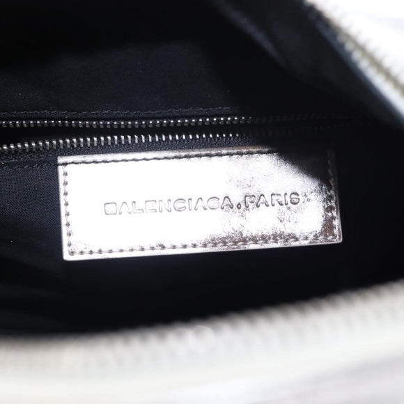 BALENCIAGA Grease Hand Bag Leather Silver 203249 Auth bs30812