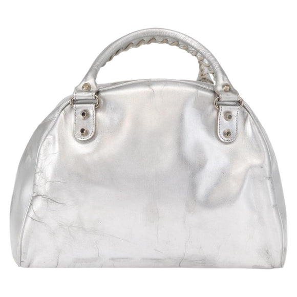 BALENCIAGA Grease Hand Bag Leather Silver 203249 Auth bs30812