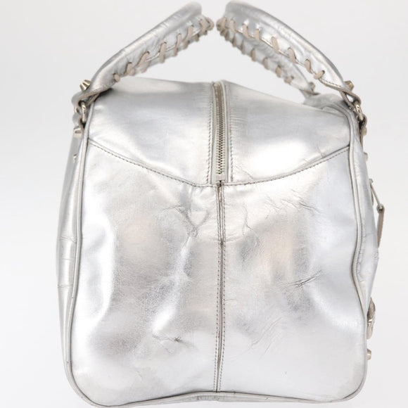 BALENCIAGA Grease Hand Bag Leather Silver 203249 Auth bs30812