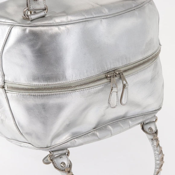 BALENCIAGA Grease Hand Bag Leather Silver 203249 Auth bs30812