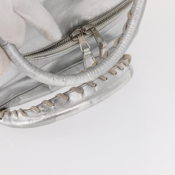 BALENCIAGA Grease Hand Bag Leather Silver 203249 Auth bs30812
