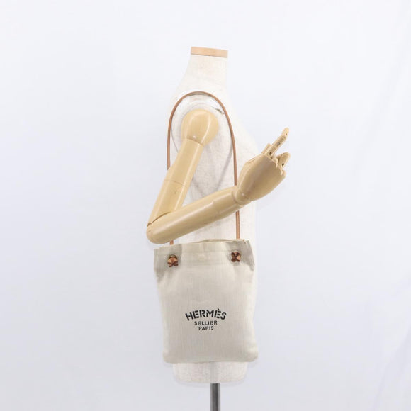 HERMES Aline PM Shoulder Bag cotton Beige Gold Auth bs30813