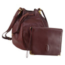 CARTIER Must Line Clutch Bag Leather 2 Set Bordeaux Gold Auth bs30815-1