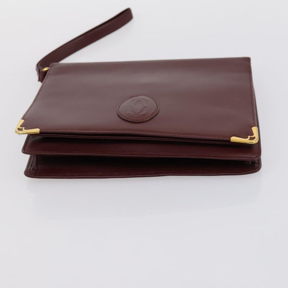CARTIER Must Line Clutch Bag Leather 2 Set Bordeaux Gold Auth bs30815
