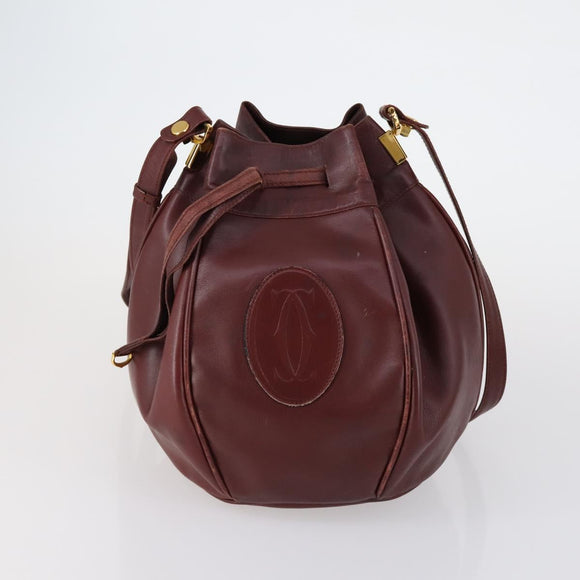 CARTIER Must Line Clutch Bag Leather 2 Set Bordeaux Gold Auth bs30815