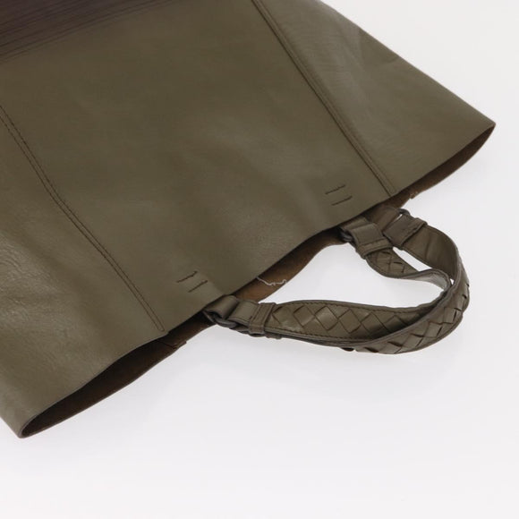 BOTTEGA VENETA INTRECCIATO Hand Bag Leather Khaki Auth bs30818