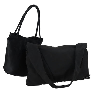 BOTTEGA VENETA Hand Bag Nylon Satin 2 Set Black Auth bs30819