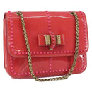 Christian Louboutin Studs Chain Shoulder Bag Enamel Pink Gold Auth bs30823-1