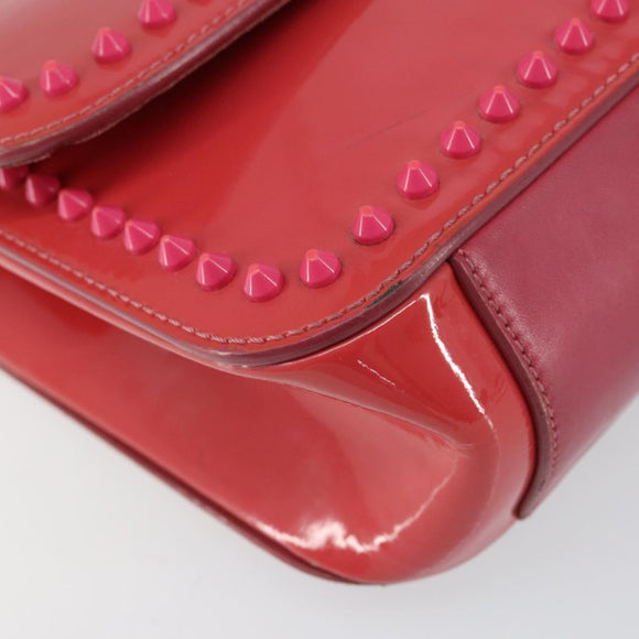 Christian Louboutin Studs Chain Shoulder Bag Enamel Pink Gold Auth bs30823