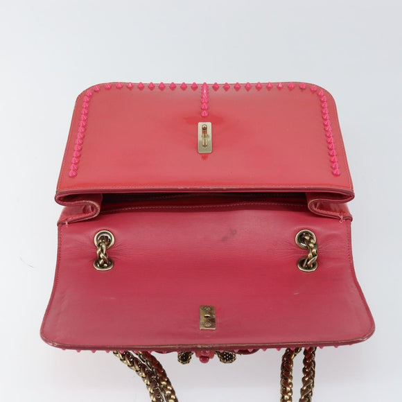 Christian Louboutin Studs Chain Shoulder Bag Enamel Pink Gold Auth bs30823