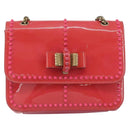 Christian Louboutin Studs Chain Shoulder Bag Enamel Pink Gold Auth bs30823-13