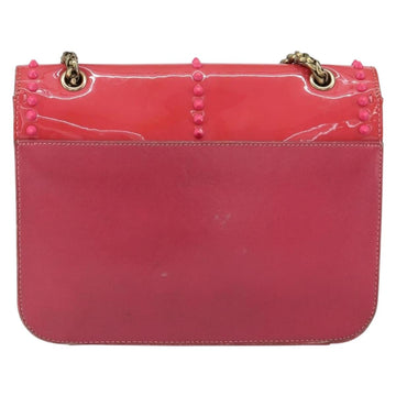 Christian Louboutin Studs Chain Shoulder Bag Enamel Pink Gold Auth bs30823 - 0