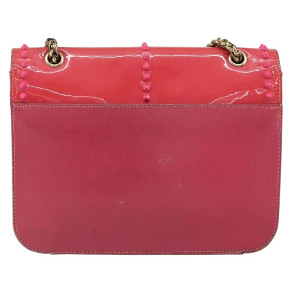Christian Louboutin Studs Chain Shoulder Bag Enamel Pink Gold Auth bs30823