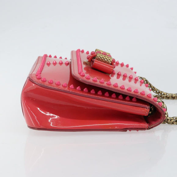 Christian Louboutin Studs Chain Shoulder Bag Enamel Pink Gold Auth bs30823