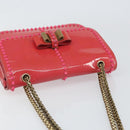 Christian Louboutin Studs Chain Shoulder Bag Enamel Pink Gold Auth bs30823-6