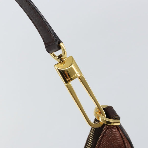 BVLGARI Logo Mania Shoulder Bag Canvas Brown Gold Auth bs30838