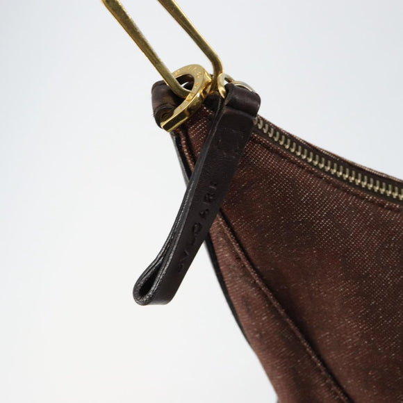 BVLGARI Logo Mania Shoulder Bag Canvas Brown Gold Auth bs30838