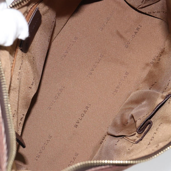 BVLGARI Logo Mania Shoulder Bag Canvas Brown Gold Auth bs30838