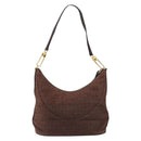BVLGARI Logo Mania Shoulder Bag Canvas Brown Gold Auth bs30838-2