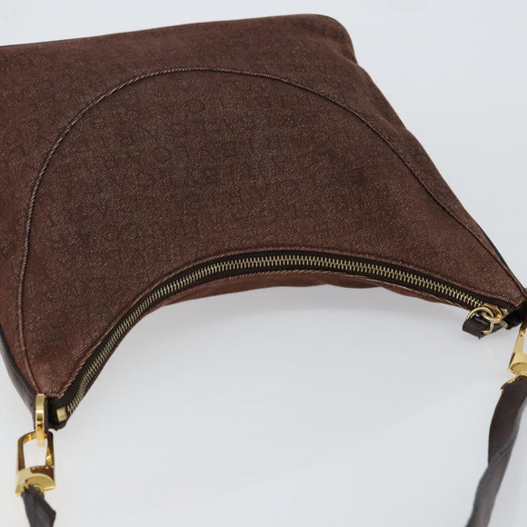 BVLGARI Logo Mania Shoulder Bag Canvas Brown Gold Auth bs30838