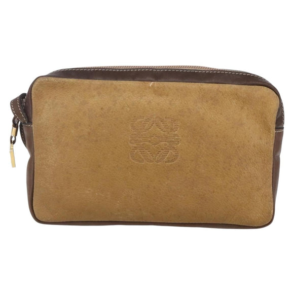 LOEWE Anagram Clutch Bag Leather Brown Gold Auth bs30839