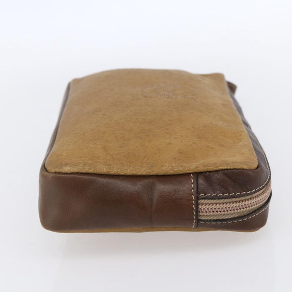 LOEWE Anagram Clutch Bag Leather Brown Gold Auth bs30839