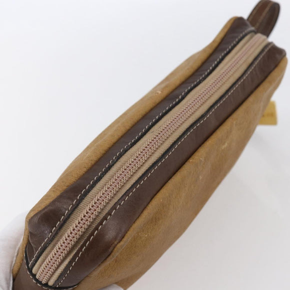 LOEWE Anagram Clutch Bag Leather Brown Gold Auth bs30839