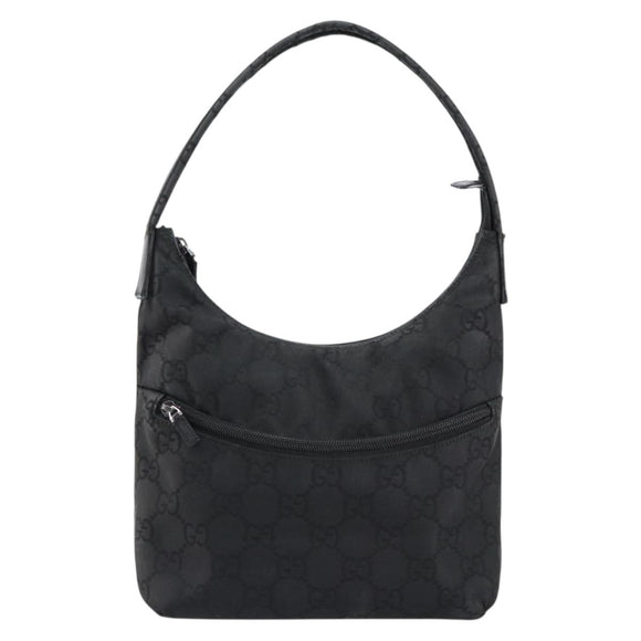 GUCCI GG Canvas Shoulder Bag Nylon Black Silver 001 3386 Auth bs30841