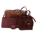 VALENTINO Hand Bag Leather Suede 3 Set Red Brown Auth bs30849-1