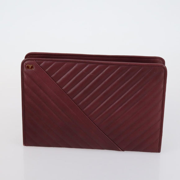 VALENTINO Hand Bag Leather Suede 3 Set Red Brown Auth bs30849