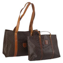 CELINE Macadam Canvas Tote Bag PVC Leather 2 Set Brown Auth bs30852-1