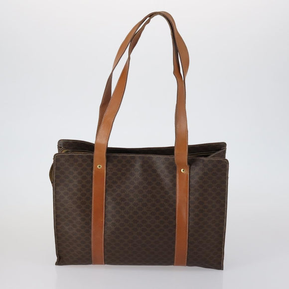 CELINE Macadam Canvas Tote Bag PVC Leather 2 Set Brown Auth bs30852