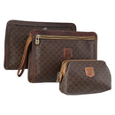 CELINE Macadam Canvas Clutch Bag PVC Leather 3 Set Brown Auth bs30854-1