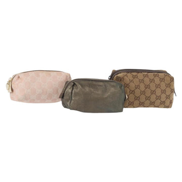 GUCCI GG Canvas Pouch 3 Set Pink Gold beige Auth bs30858