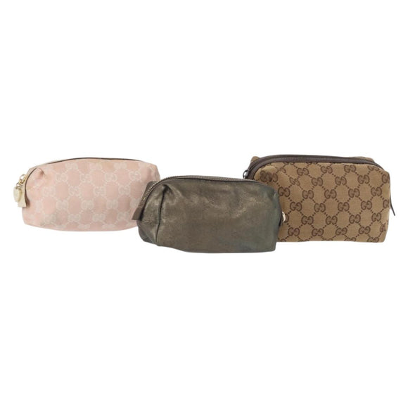 GUCCI GG Canvas Pouch 3 Set Pink Gold beige Auth bs30858