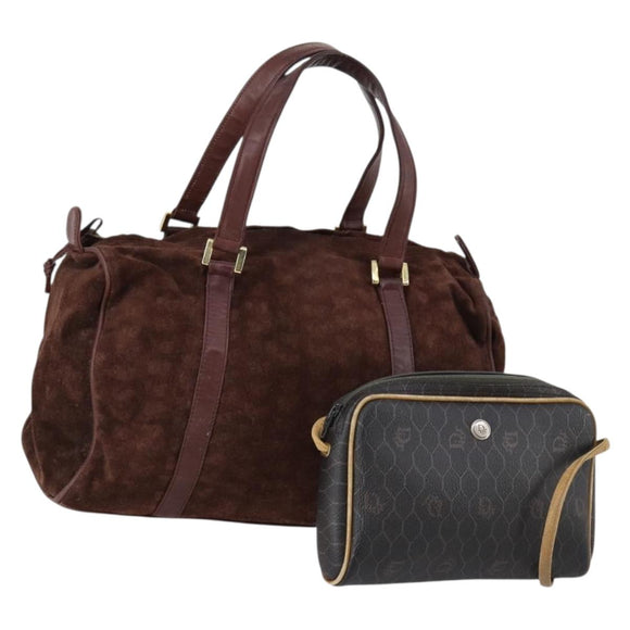 Christian Dior BOTTEGA VENETA Hand Bag Suede PVC 2 Set Brown Gold Auth bs30859