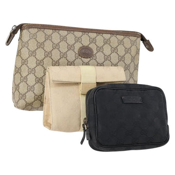 GUCCI GG Canvas Supreme Pouch 3 Set Pink Black beige Auth bs30861