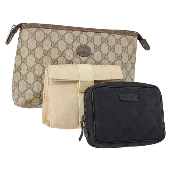 GUCCI GG Canvas Supreme Pouch 3 Set Pink Black beige Auth bs30861