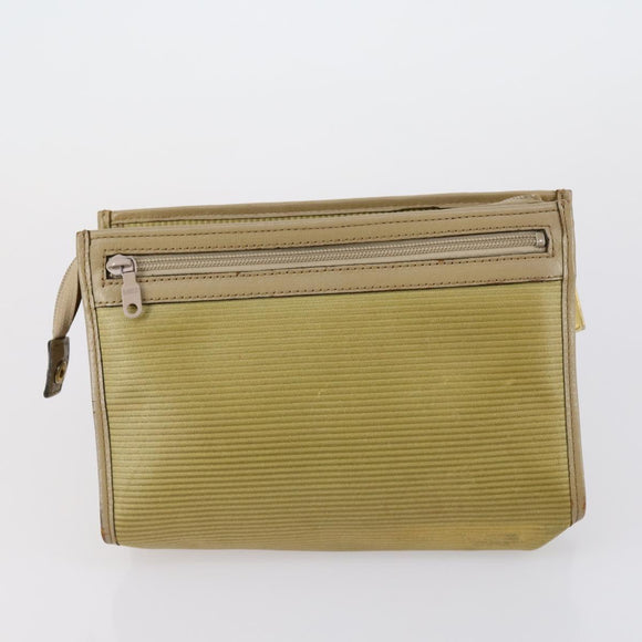 SAINT LAURENT Clutch Bag Leather 2 Set Beige Black Auth bs30862