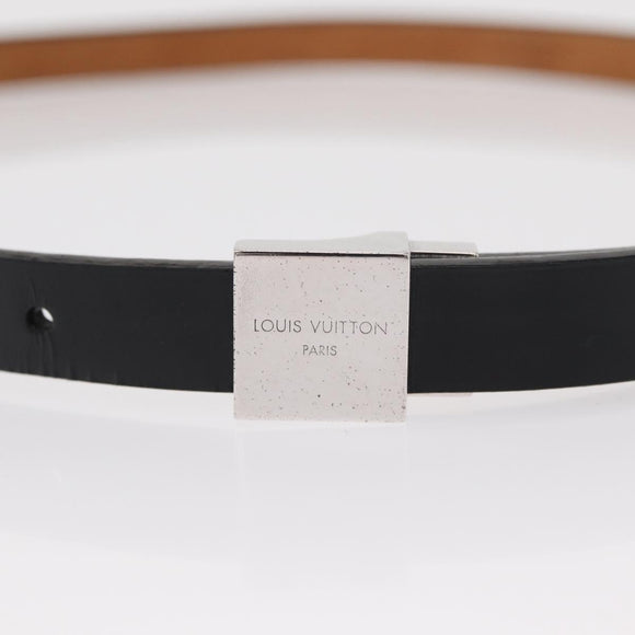 LOUIS VUITTON Ceinture Carre Belt Leather 34.6"" Black Silver LV Auth bs30911