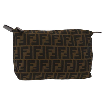 FENDI Zucca Canvas Pouch Black Brown Auth bs30912