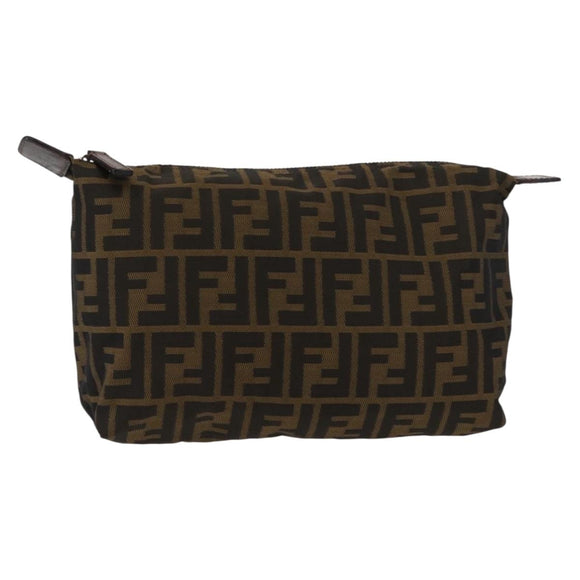 FENDI Zucca Canvas Pouch Black Brown Auth bs30912