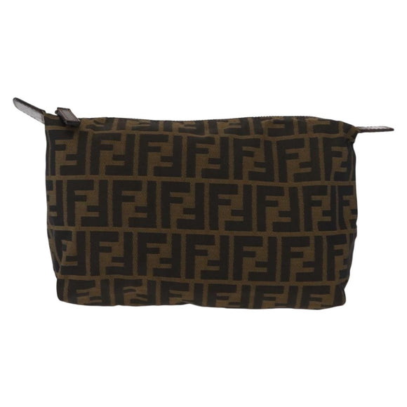 FENDI Zucca Canvas Pouch Black Brown Auth bs30912