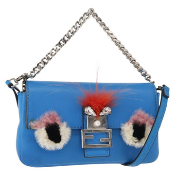 FENDI Micro Bucket Monster Shoulder Bag Leather 2way Blue Silver Auth bs30913