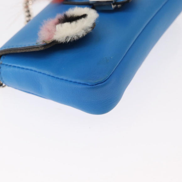 FENDI Micro Bucket Monster Umhängetasche Leder 2way Blau Silber Auth bs30913