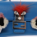 FENDI Micro Bucket Monster Umhängetasche Leder 2way Blau Silber Auth bs30913-18