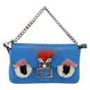 FENDI Micro Bucket Monster Umhängetasche Leder 2way Blau Silber Auth bs30913-13